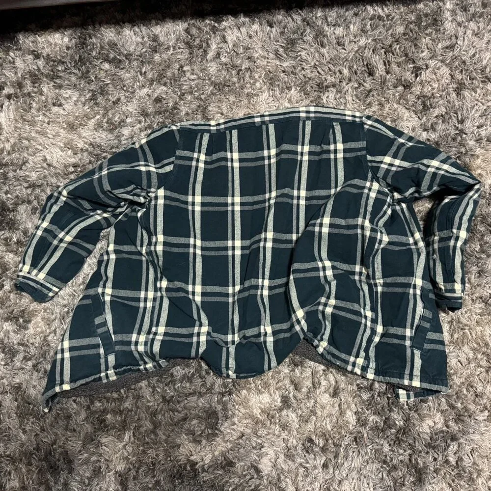 Vtg Size XL Carhartt Men Ink Green Flannel Sherpa Lined Plaid Snap‎ Front Jacket